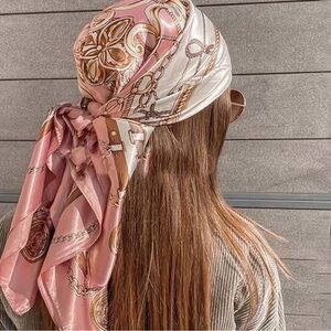 Pink & White Faux- Silk Patterned Scarf